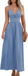 Women Casual Beach Sleeveless V-Neck Summer Cutout Spaghetti Strap Formal Maxi Sundress