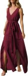 Women's Long Boho Maxi Chiffon Dress for Beach Vacation Sleeveless V-Neck Double Split Wedding Guest Dress
