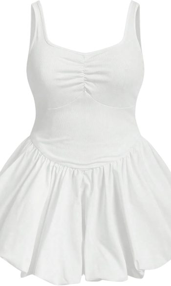 Women's Plus Size Sleeveless Bubble Dress Ruched Rib Knitted A Line Mini Dresses