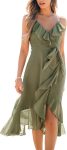Women's Summer Dresses Ruffled Sleeveless Spaghetti Strap Beach Midi Chiffon Bridesmaid Wedding Guest Dress