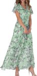 Women's Elegant Boho Floral Chiffon Maxi Dress Casual Summer V-Neck Ruffle Short Sleeve Flowy Dress