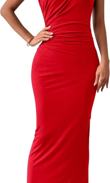 Women's Ruched Bodycon Dress Summer Casual Sleeveless Back Slit Elegant Club Evening Party Cocktail Maxi Dresses
