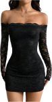 Women's Lace Long-Sleeve Mini Dress — Off-the-Shoulder Bodycon Dress for Autumn, Ideal for Parties