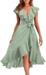 Women's Summer Cross Midi Dress Casual Boho Deep V-Neck Short Sleeve Ruffle Hem Split Beach Long Dress