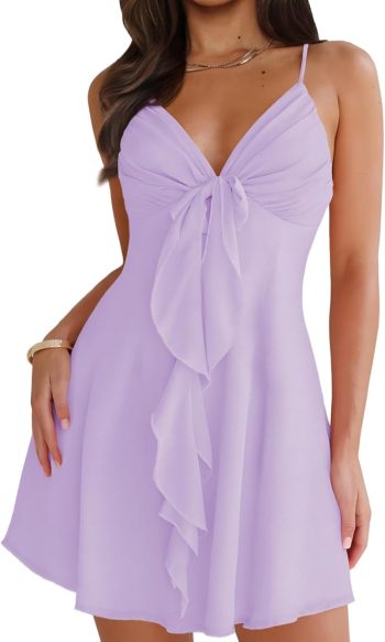 Women's Sleeveless Deep V-Neck Summer Dress — Casual and Flowy Style; Suitable for the Beach and Parties; Thin-Strap Mini Dress