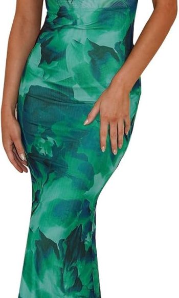 Women Summer Floral Spaghetti Strap Maxi Dress Stretch Bodycon Backless Slip Long Dress