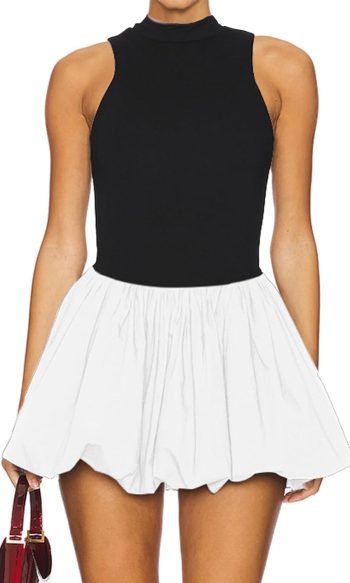 Women's Summer Bubble Mini Dress Sexy Mock Neck Sleeveless Tank Dress Party Club Bodycon Short Dresses
