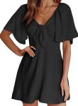 Women Dresses Summer Fall Deep V-Neck Elegant Bow Tie Mini Dress