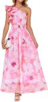 Women's Boho Floral Sleeveless Maxi Dress Ruffle One Shoulder Elastic High Waist Beach Party Long Dress