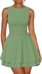 Women Ruffle Hem Boat Neck Mini Dress Sleeveless Ruched Corset Short Party Dress