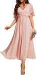 Women's Cocktail Dress V-Neck A-Line Elastic High Waist Wedding Guest Evening Party Maxi Dress