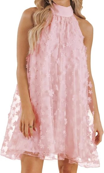 Women's Summer Wedding Guest Formal Dress Cocktail Halter Swing A-Line Mini Homecoming Dress