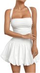 Women's Bubble Mini Dress  Halter Backless Club Party Graduation Short Dresses with Shorts Underneath