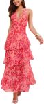 Women's Deep V-Neck Maxi Dress Floral Backless Ruffles Hem Cocktail Party Long Dress
