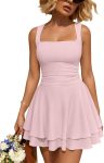 Women's Square-Neck Summer Party Dress — Flowy Ruffled Hem, Ruched Waistline Mini Dress