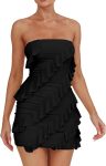 Women's Strapless Bodycon Mini Party Dress with Ruffled Details