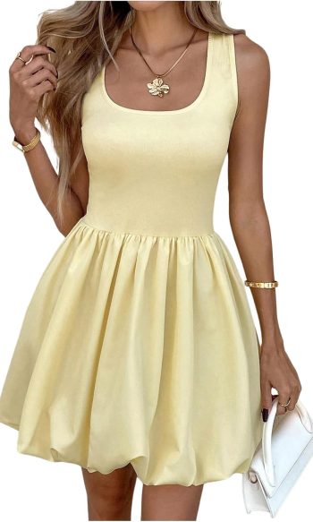 Women's Bubble Dress Scoop Neck Sleeveless A Line Summer Short Dresses