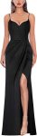 Womens Sexy Formal Ruched Fitted High Slit Bodycon Maxi Dress Spaghetti Strap Sweetheart Cocktail Prom Evening Gown
