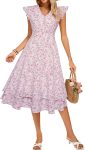 Women's Dresses Summer Short Sleeve Ruffle Floral V-Neck Flowy A-Line Casual Tiered Wedding Guest Midi Sundress