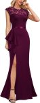 Women's Retro Floral Lace Sleeveless Formal Wedding Long Dress