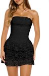 Women's Strapless Mini Dress: Lace, Sleeveless, Layered Ruffle Design — Summer Bodycon Dress for Parties