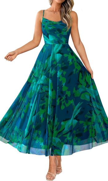 Women Summer Floral Maxi Dress Elegant Spaghetti Strap Printed Party Beach Long Dress
