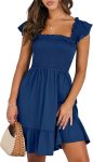 Women's Summer Casual Sleeveless Square-Neck Dress Collection: Bohemian-Style Backless Sundress — Ruffled and Pleated Mini Dress