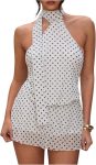 Women's Polka Dot Mini Dress: Backless, Sleeveless, Halter-Neck A-Line Silhouette — Summer Party Attire