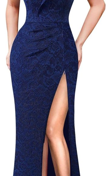 Womens Ruffle One Shoulder Strap Ruched Formal Prom Wedding Maxi Dress V Neck Elegant Split Cocktail Evening Long Gown