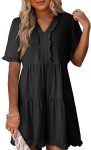 Women Dresses Summer Spring V-Neck Short Sleeve Casual A-Line Flowy Swing Shift Mini Dress