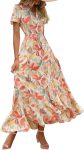 Women's Summer Maxi Dress Casual Wrap Floral Boho Short Sleeve V-Neck Split Ruffle Beach Long Dress