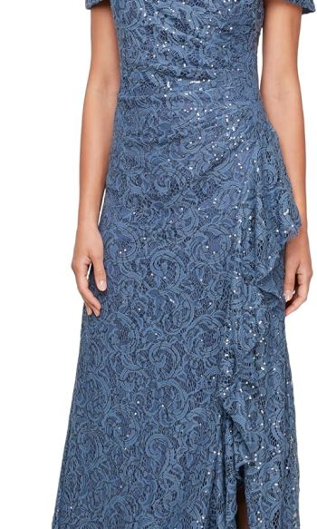 Women's Long Foldover Off The Shoulder Gown, Formal Event, Mother of The Bride Dress