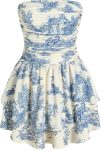 Women's Summer Cocktail Dress — Strapless, Ruched, Ruffled Mini Dress