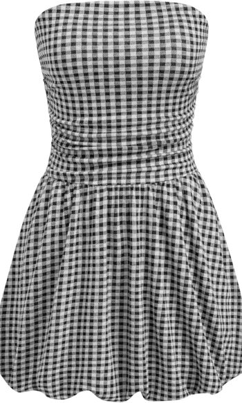 Women's Cocktail Dress Gingham Bubble Tube Dress Strapless Ruched Sleeveless Dresses for Summer Trendy